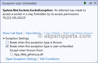 .Net MailKit Error: An attempt was made to access a socket in a way forbidden