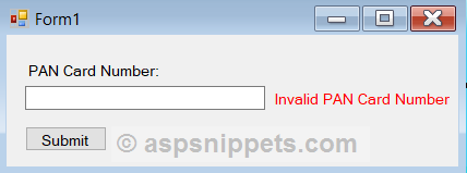 PAN Card Number validation in Windows Forms Application using C# and VB.Net