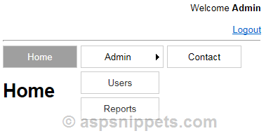 Implement Role base security, page access and Show/Hide Menu items based on Role in ASP.Net