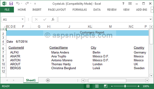 ASP.Net MVC: Export Crystal Report to Word Excel PDF and CSV