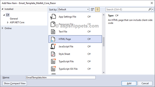 ASP.Net Core Razor Pages: Send Email with HTML Templates using MailKit