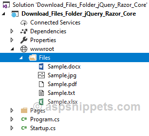 ASP.Net Core Razor Pages: Download Files from Folder (Directory) using jQuery