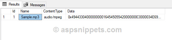 Download Audio (mp3) file from Database in ASP.Net