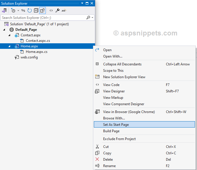 Set default page for your website in IIS using Web.Config file in ASP.Net