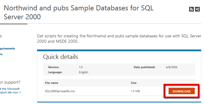 下载Microsoft的Sample Northwind数据库