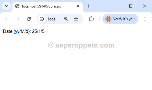 Display Date in yy/M/d format in ASP.Net