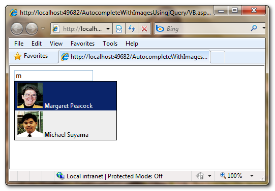JQuery Auto Complete With Images in ASP.Net