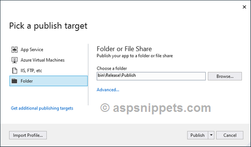 Publish web application in Visual Studio 2017
