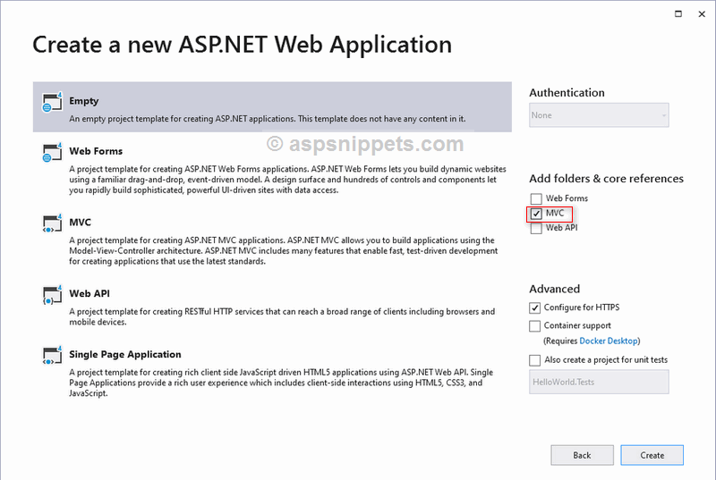 ASP.Net MVC Hello World Tutorial with Sample Program example