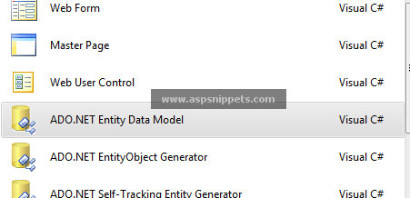 Select Insert Edit Update and Delete in GridView using Entity Framework in ASP.Net