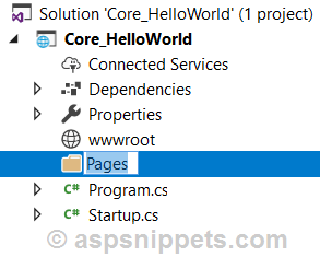 ASP.Net Core Razor Pages: Hello World Tutorial with Sample Program example