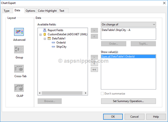 Display Line Chart in Crystal Report in ASP.Net using C# and VB.Net