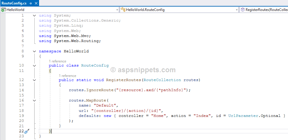 ASP.Net MVC Hello World Tutorial with Sample Program example