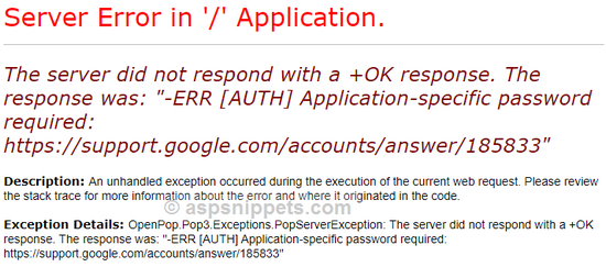 GMAIL POP3 Error: ERR [AUTH] Application specific password required