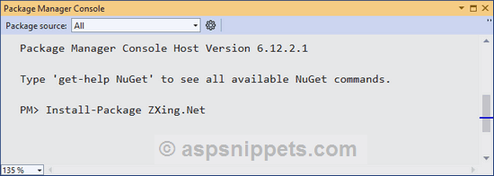 Install ZXing.Net library using Nuget