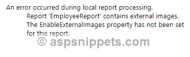 Exception: The enable externalimages property has not been set for this report