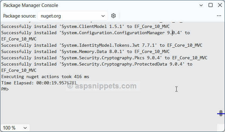 Install Microsoft.EntityFrameworkCore.SqlServer 10 Nuget Package