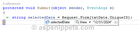 ASP.Net AJAX CalendarExtender - Get selected date from ReadOnly TextBox