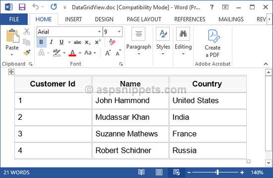 Export DataGridView to Word in Windows Application using C# and VB.Net