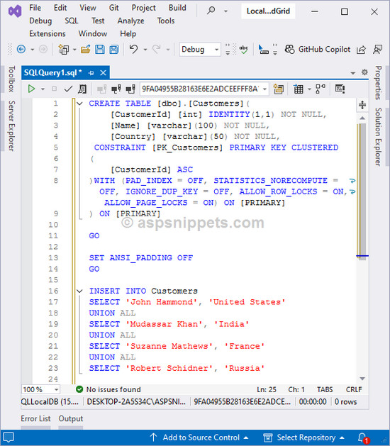 Populate (Bind) GridView using LocalDB in ASP.Net