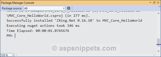 Install ZXing.Net library using Nuget