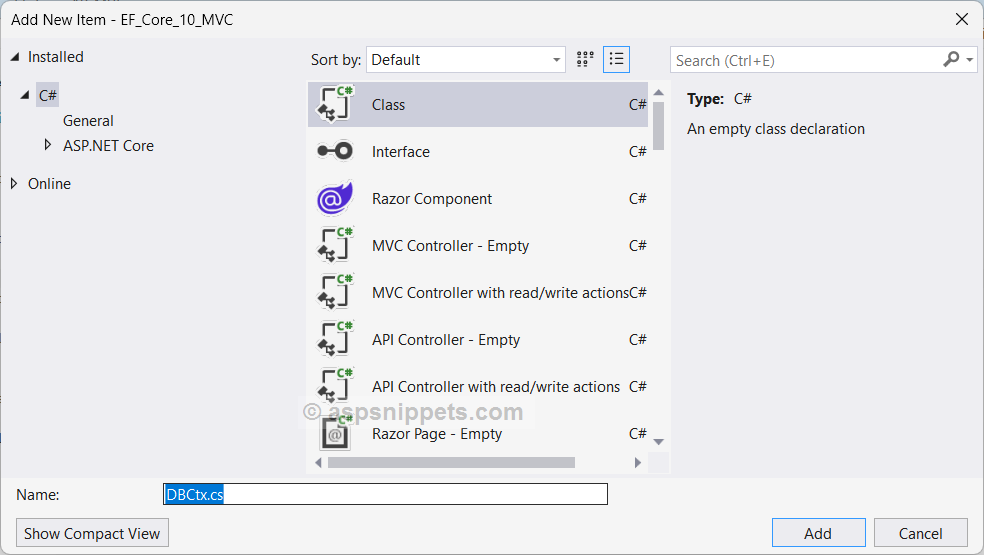.Net Core 10: Database-First Approach Entity Framework Tutorial in ASP.Net