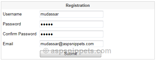 Simple User Registration Form Example in ASP.Net