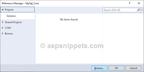 Download, install and reference MySQL Connector in ASP.Net Core