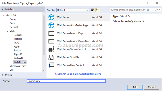 Populate (Bind) Crystal Report using Entity Framework DataSource in ASP.Net MVC