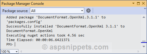 Install DocumentFormat.OpenXml Nuget Package