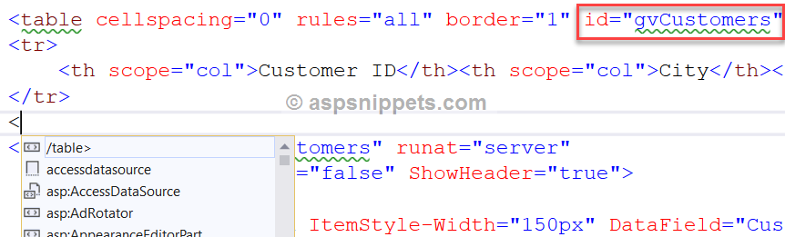 Scrollable GridView with Fixed Headers and Client Side Sorting using jQuery in ASP.Net