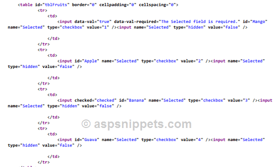 ASP.Net MVC: Get Selected Text and Value of CheckBoxList using jQuery