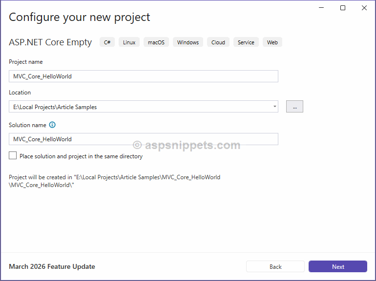 Net Core 10: ASP.Net Core Hello World Tutorial