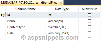 Save Files to SQL Server Database using FileUpload Control