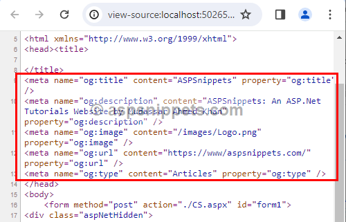 Dynamically add FaceBook OpenGraph MetaTags from Database in ASP.Net