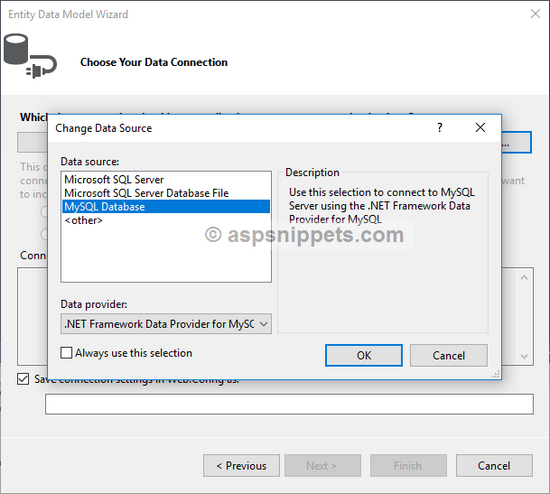 Connect and Configure Entity Framework to MySQL database in ASP.Net MVC