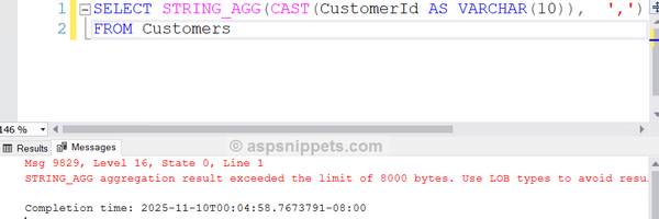 STRING_AGG aggregation result exceeded the limit of 8000 bytes