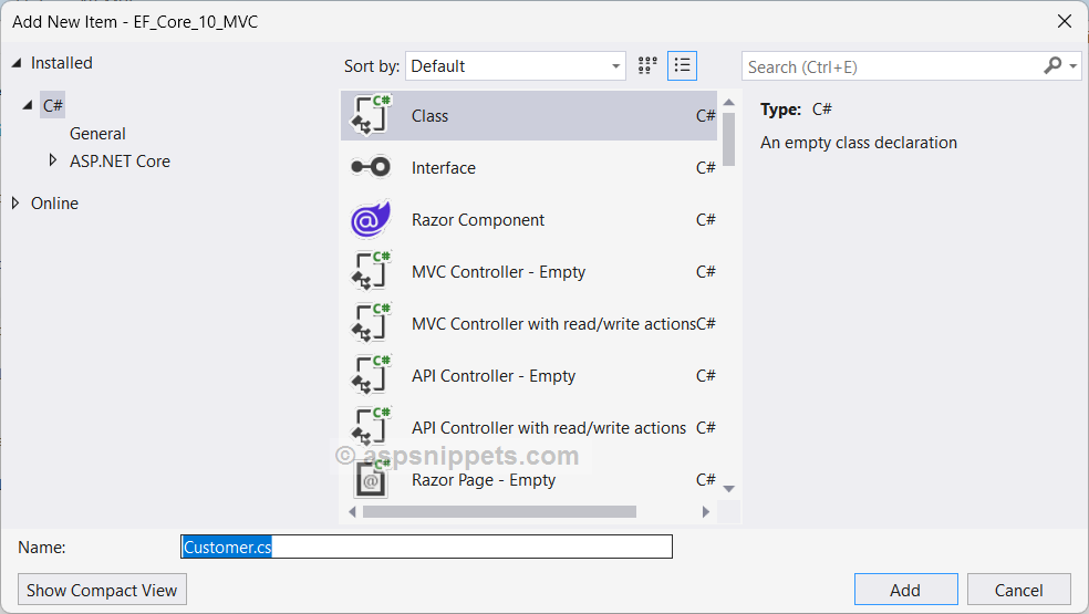 .Net Core 10: Database-First Approach Entity Framework Tutorial in ASP.Net