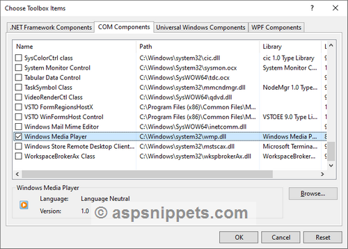 Using Windows Media Player in Windows Forms using C# and VB.Net