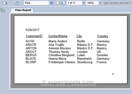 Populate (Bind) Crystal Report using Entity Framework DataSource in ASP.Net MVC