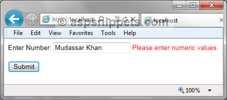 ASP.Net Custom Validator Server Side validation using OnServerValidate event