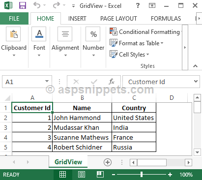 Save GridView to Excel Sheet on server's disk using ASP.Net