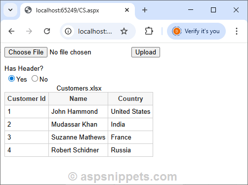 Import data from Excel to GridView in ASP.Net