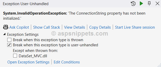 ASP.Net MVC - The ConnectionString property has not been initialized