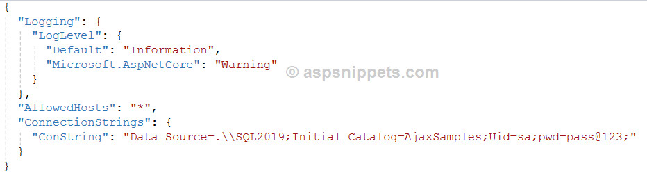 .Net Core Razor Pages: Read Connection String from AppSettings.json file