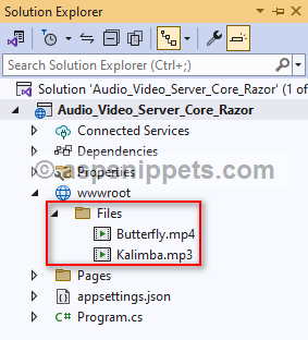 ASP.Net Core Razor Pages: Play Audio Video files from Server Folder (Directory)
