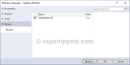Download, install and reference MySQL Connector in ASP.Net