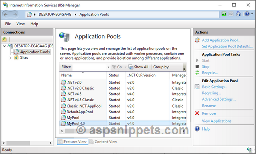 Create Application Pool (.Net Framework 4.0, 4.5, 4.6, 4.7 and 4.8) in IIS