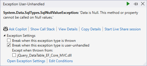 EntityFramework: Data is Null. This method or property cannot be called on Null values