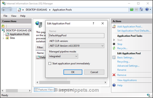 Change .Net Framework of Application Pool in IIS